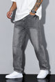 Herrejeans med loose fit, lige ben, fem lommer og vasket denimudtryk