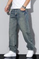 Herrejeans med loose fit, lige ben, fem lommer og vasket denimudtryk