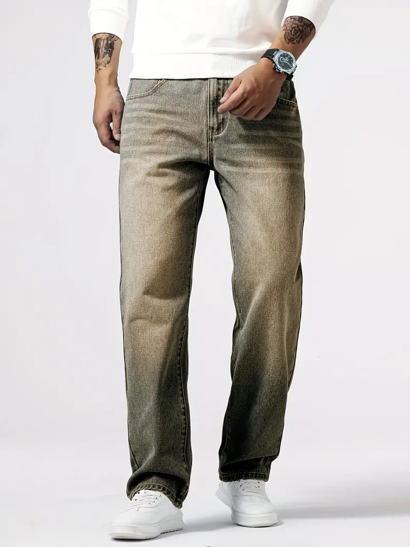 Herrejeans med lige ben, fem lommer og lang model