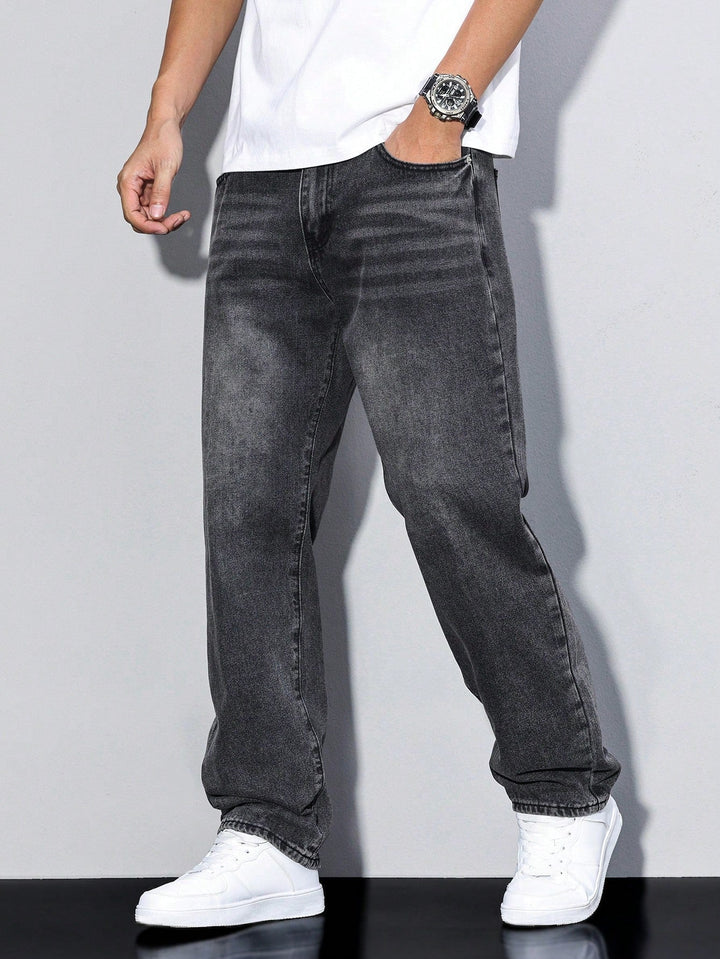 Herrejeans med lige ben, fem lommer og lang pasform