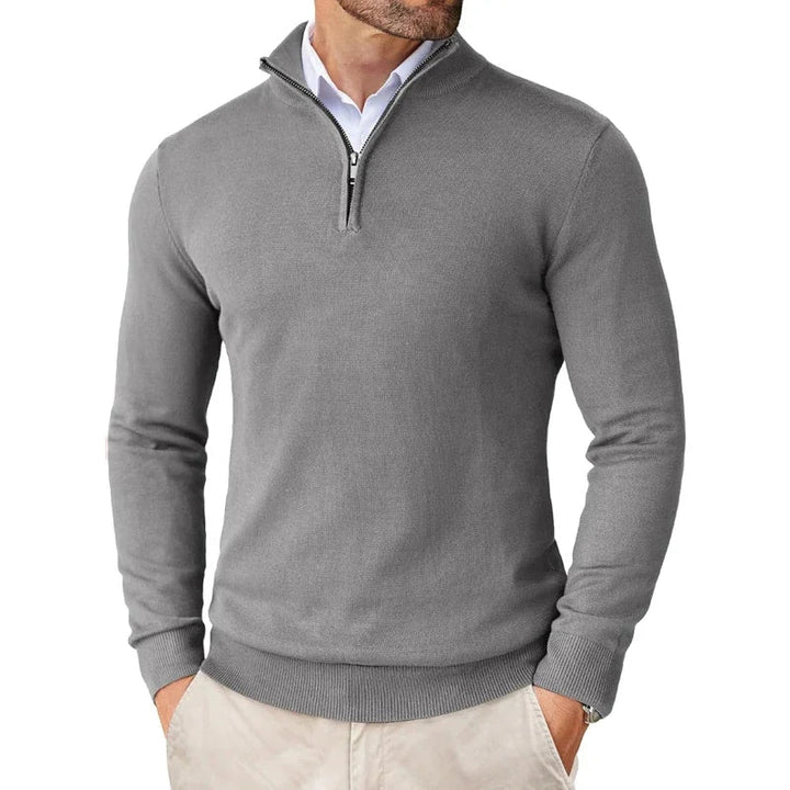 Herren Strickpullover mit halbem Reißverschluss und hohem Kragen