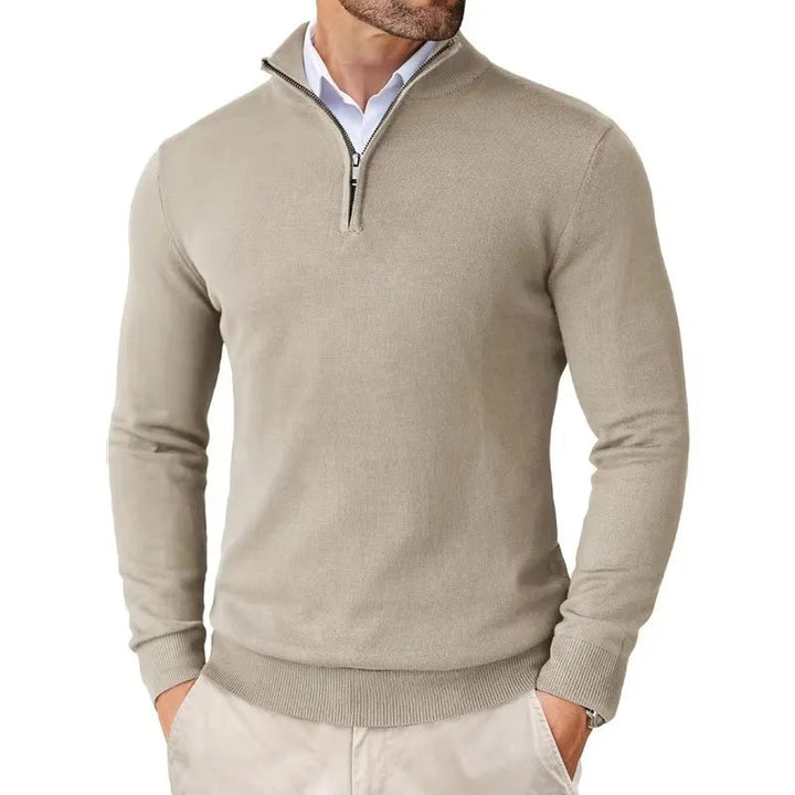 Herren Strickpullover mit halbem Reißverschluss und hohem Kragen