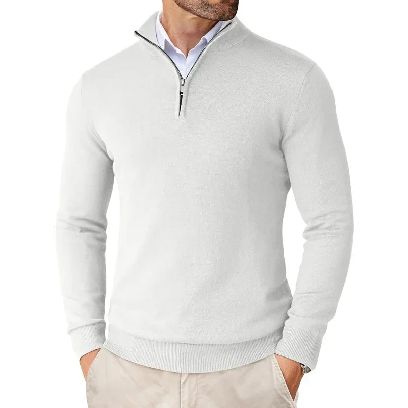 Herren Strickpullover mit halbem Reißverschluss und hohem Kragen