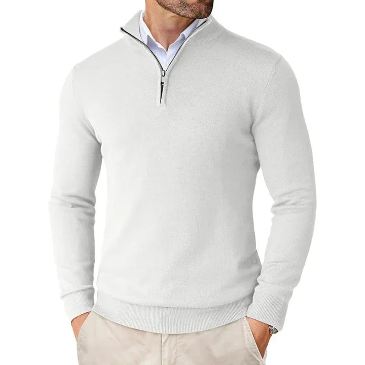 Herren Strickpullover mit halbem Reißverschluss und hohem Kragen