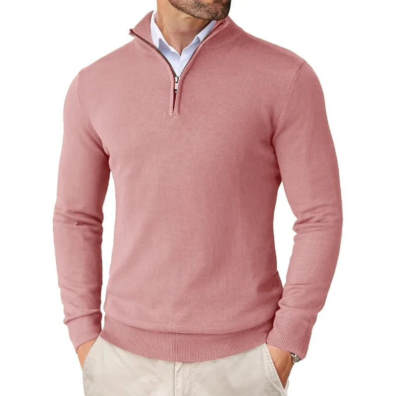 Herren Strickpullover mit halbem Reißverschluss und hohem Kragen