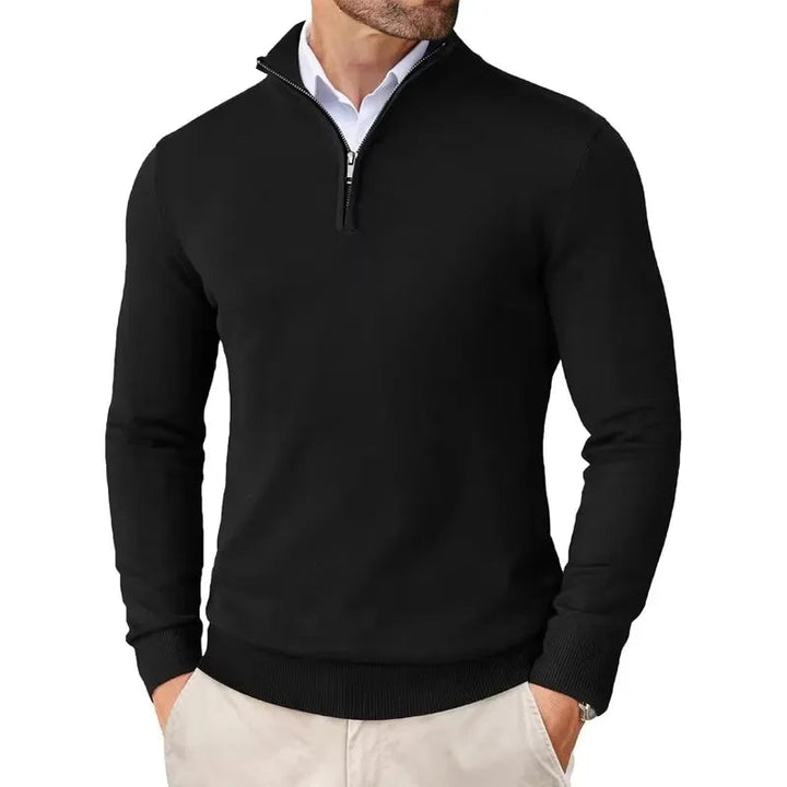 Herren Strickpullover mit halbem Reißverschluss und hohem Kragen