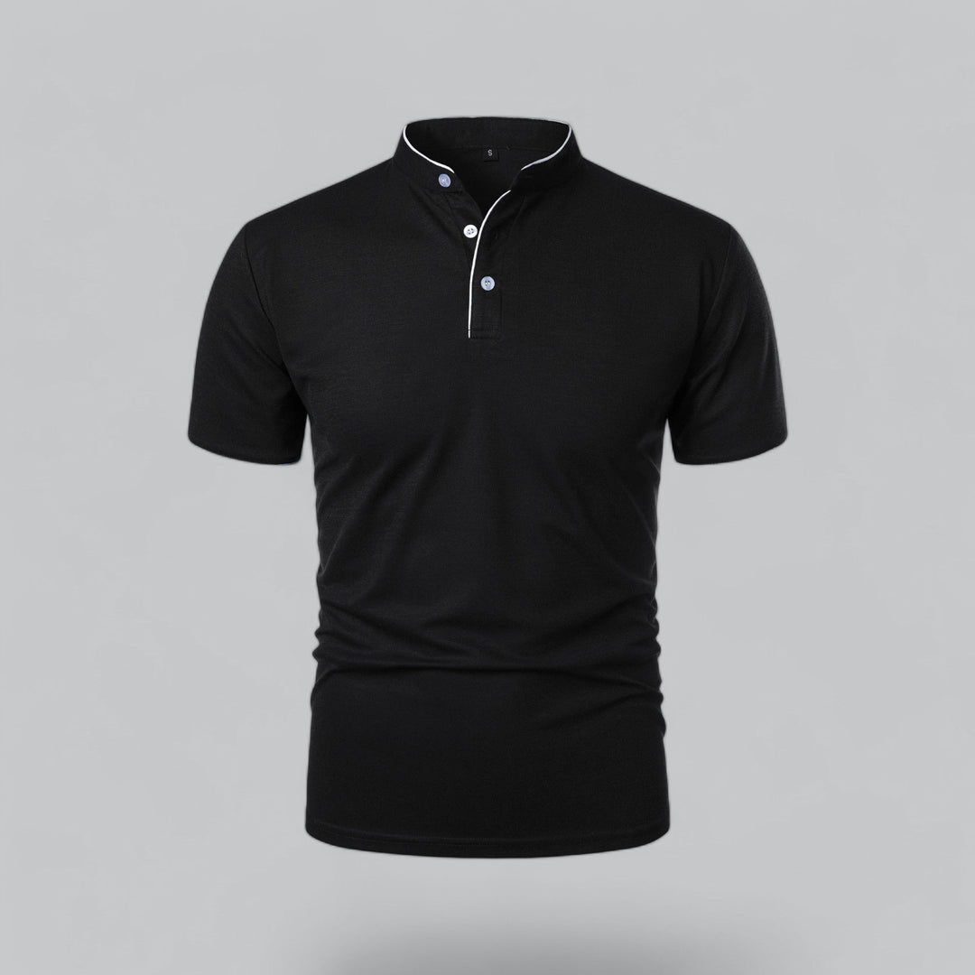 Herre poloshirt med kinesisk krave, korte ærmer og knaplukning
