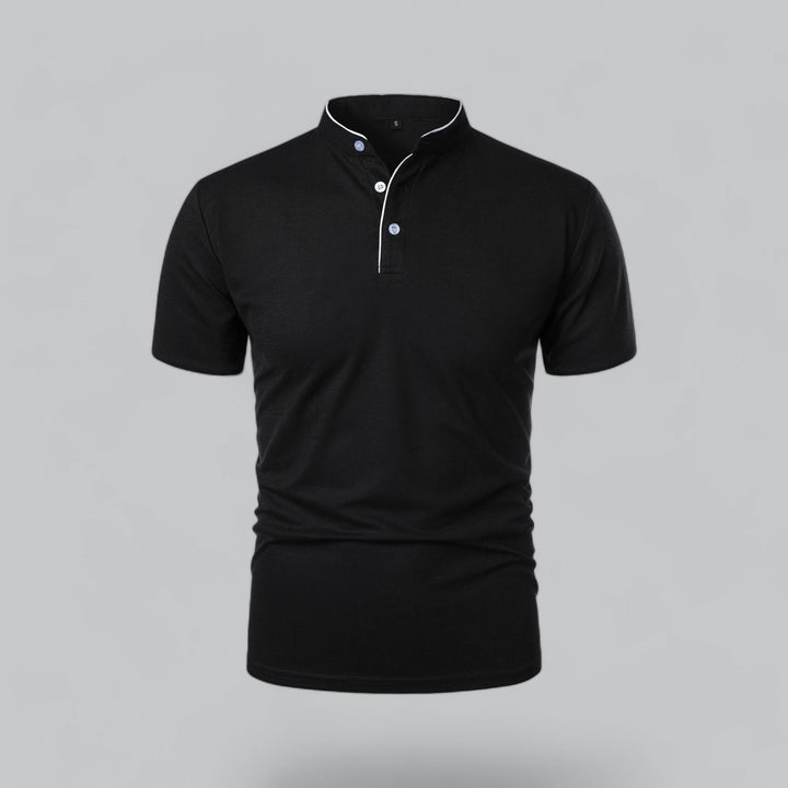 Herre poloshirt med kinesisk krave, korte ærmer og knaplukning