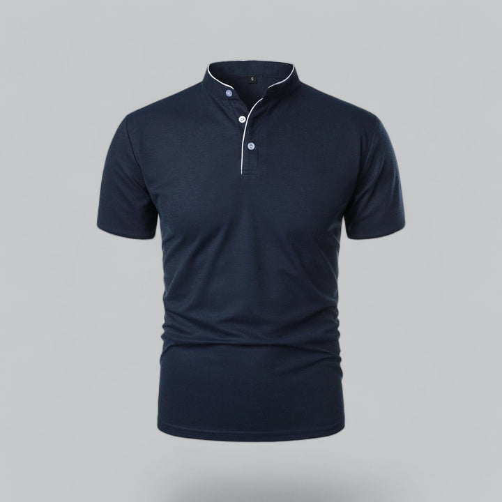 Herre poloshirt med kinesisk krave, korte ærmer og knaplukning