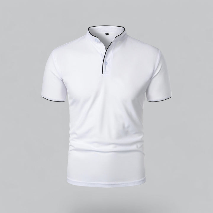 Herre poloshirt med kinesisk krave, korte ærmer og knaplukning