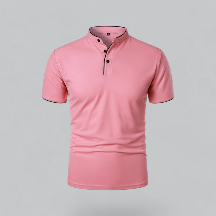 Herre poloshirt med kinesisk krave, korte ærmer og knaplukning