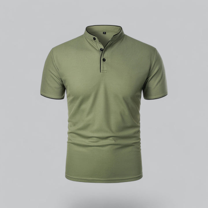 Herre poloshirt med kinesisk krave, korte ærmer og knaplukning