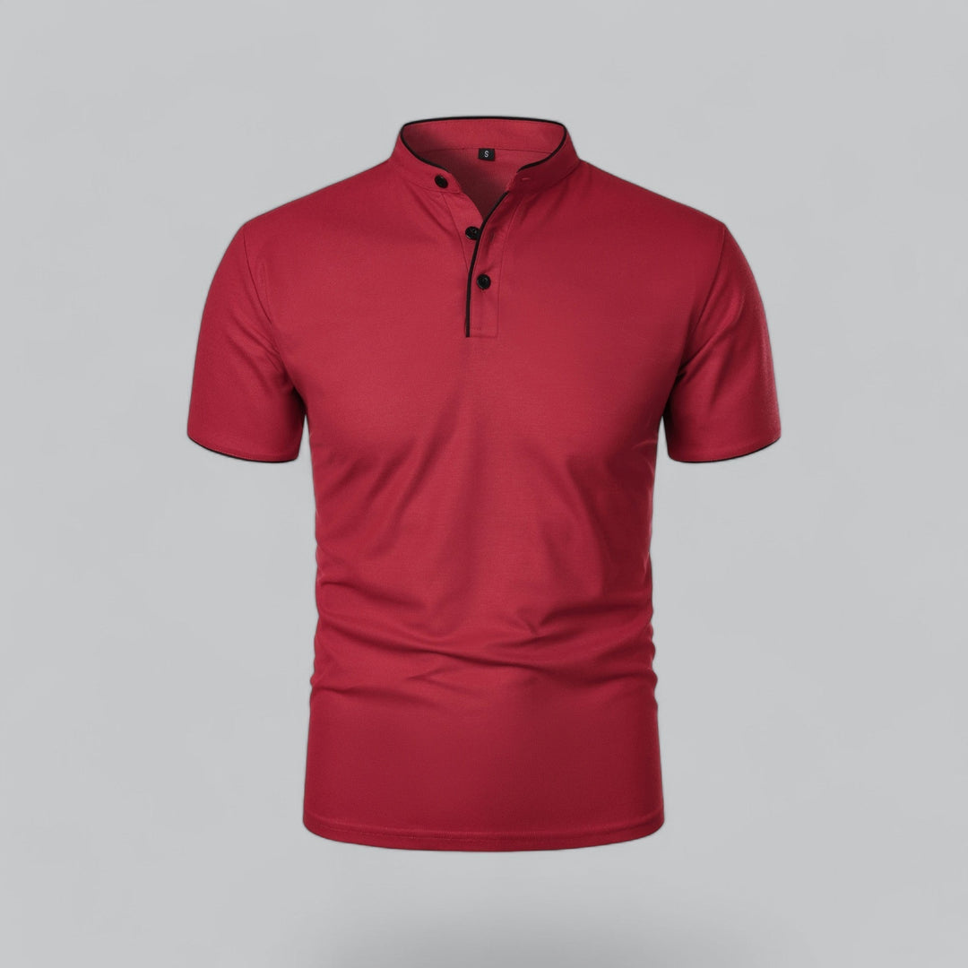 Herre poloshirt med kinesisk krave, korte ærmer og knaplukning