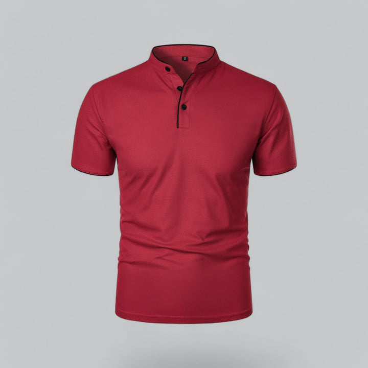 Herre poloshirt med kinesisk krave, korte ærmer og knaplukning