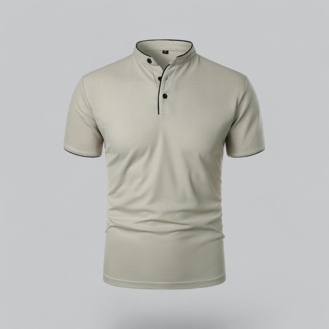 Herre poloshirt med kinesisk krave, korte ærmer og knaplukning