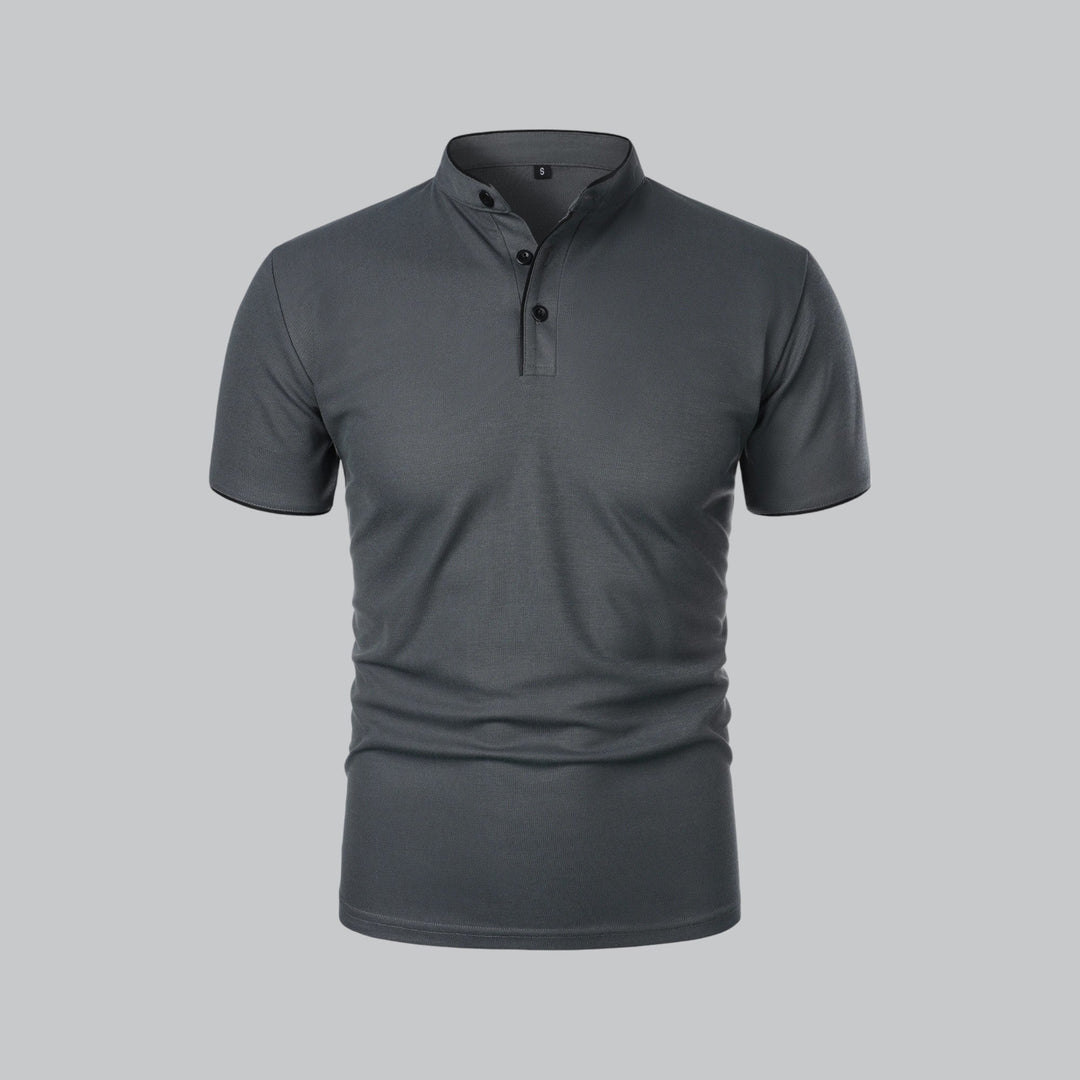 Herre poloshirt med kinesisk krave, korte ærmer og knaplukning