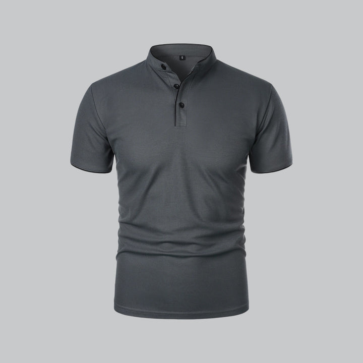 Herre poloshirt med kinesisk krave, korte ærmer og knaplukning