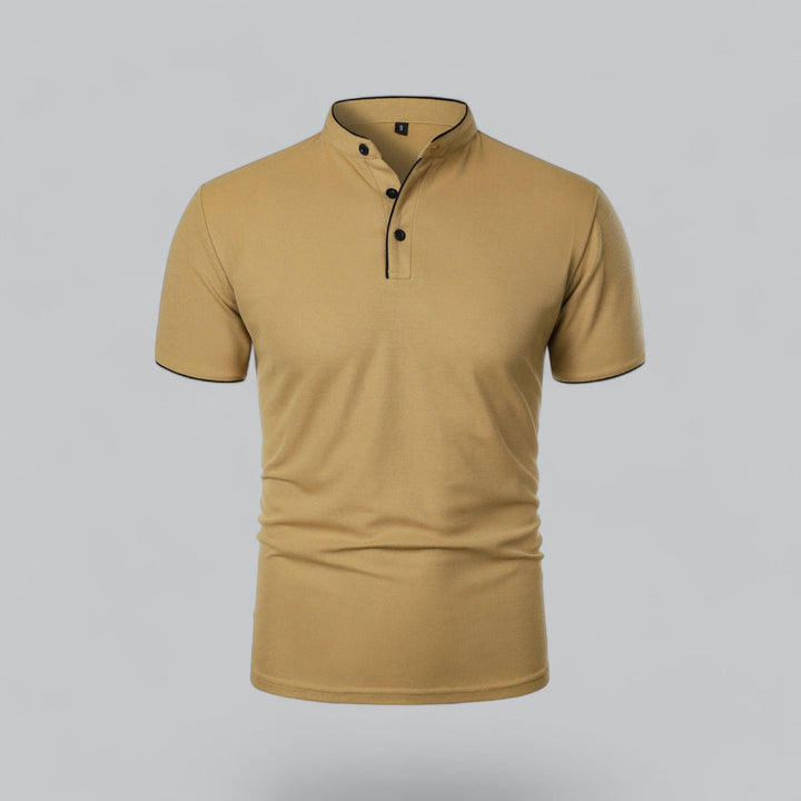 Herre poloshirt med kinesisk krave, korte ærmer og knaplukning
