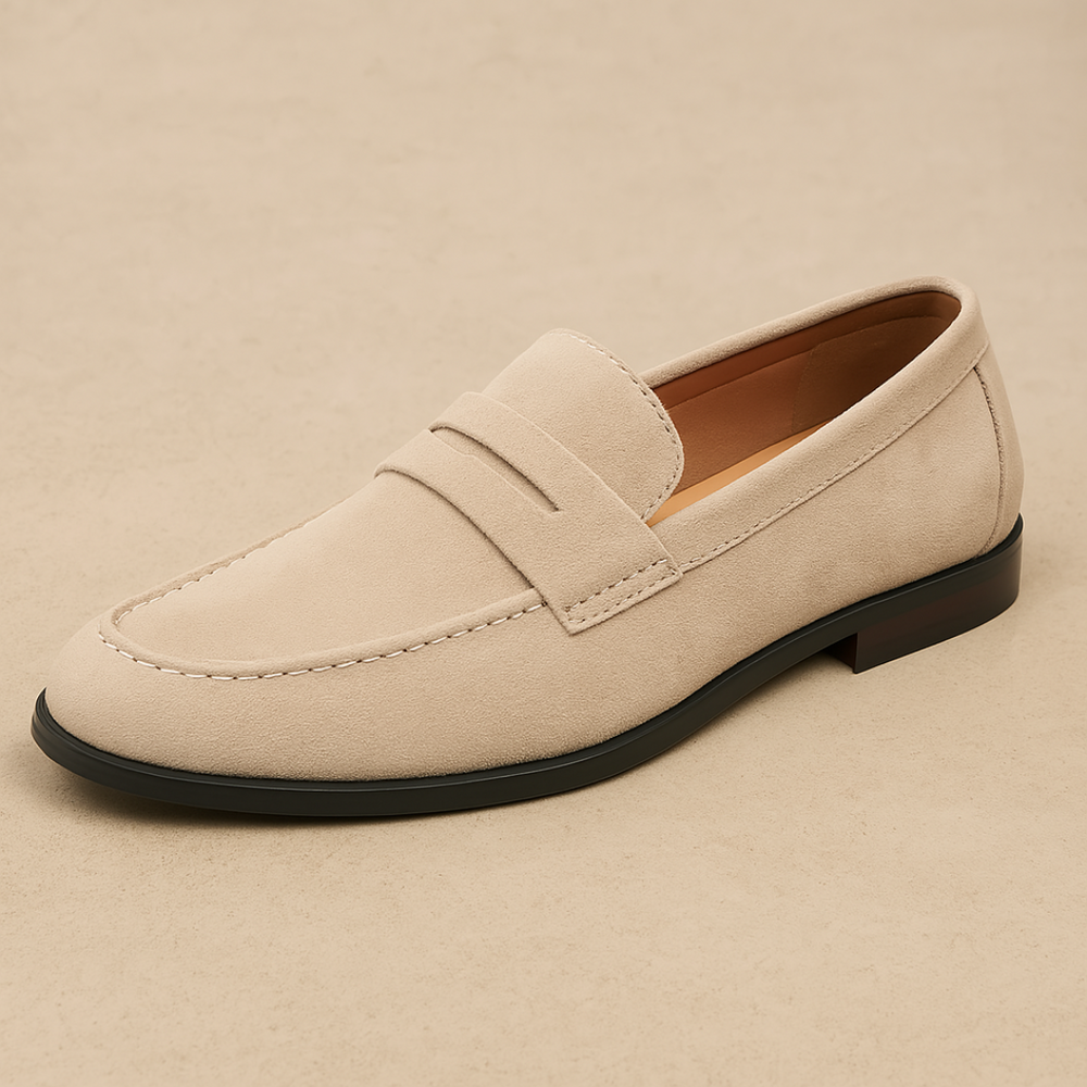 Herre penny loafers med mokkasinfront, penny-rem og lav mørk sål