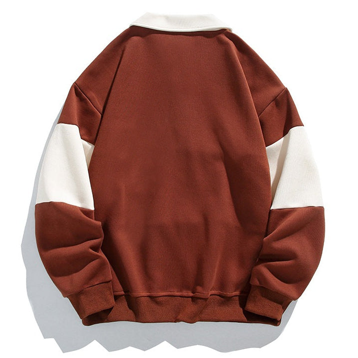 Langærmet polosweatshirt med skjortekrave og stribet farveblokdesign
