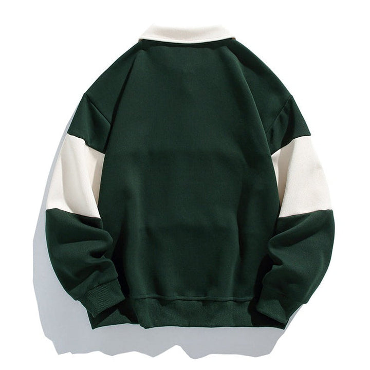 Langærmet polosweatshirt med skjortekrave og stribet farveblokdesign