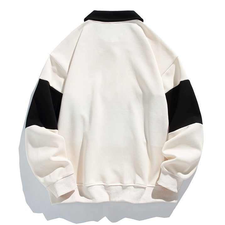 Langærmet polosweatshirt med skjortekrave og stribet farveblokdesign