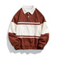 Langærmet polosweatshirt med skjortekrave og stribet farveblokdesign