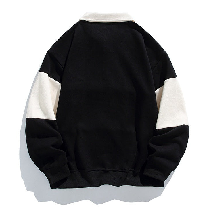 Langærmet polosweatshirt med skjortekrave og stribet farveblokdesign