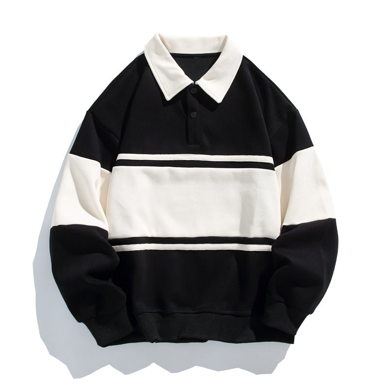 Langærmet polosweatshirt med skjortekrave og stribet farveblokdesign