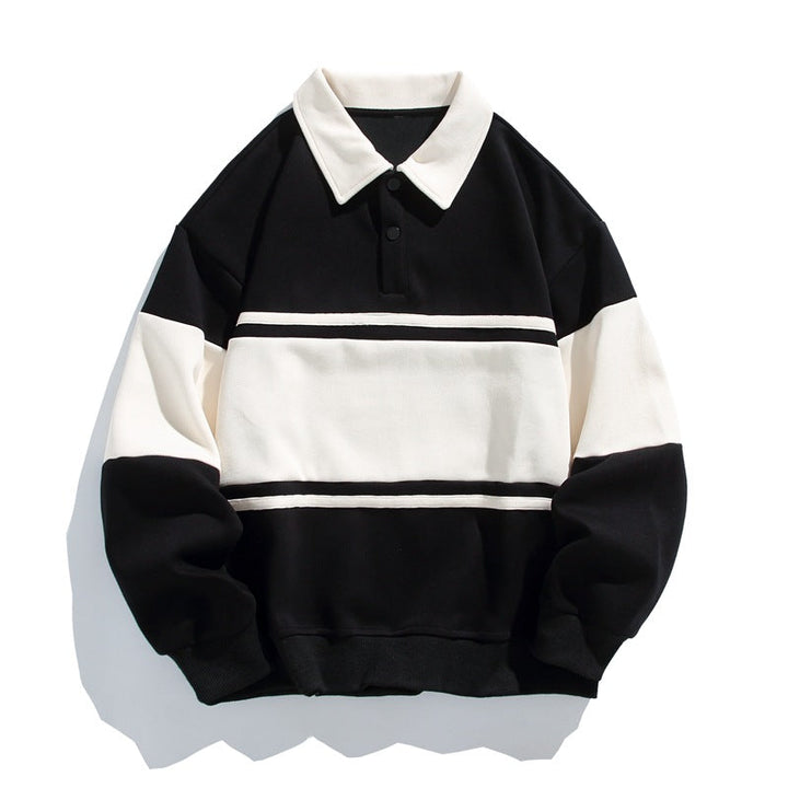 Langærmet polosweatshirt med skjortekrave og stribet farveblokdesign