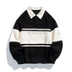 Langærmet polosweatshirt med skjortekrave og stribet farveblokdesign