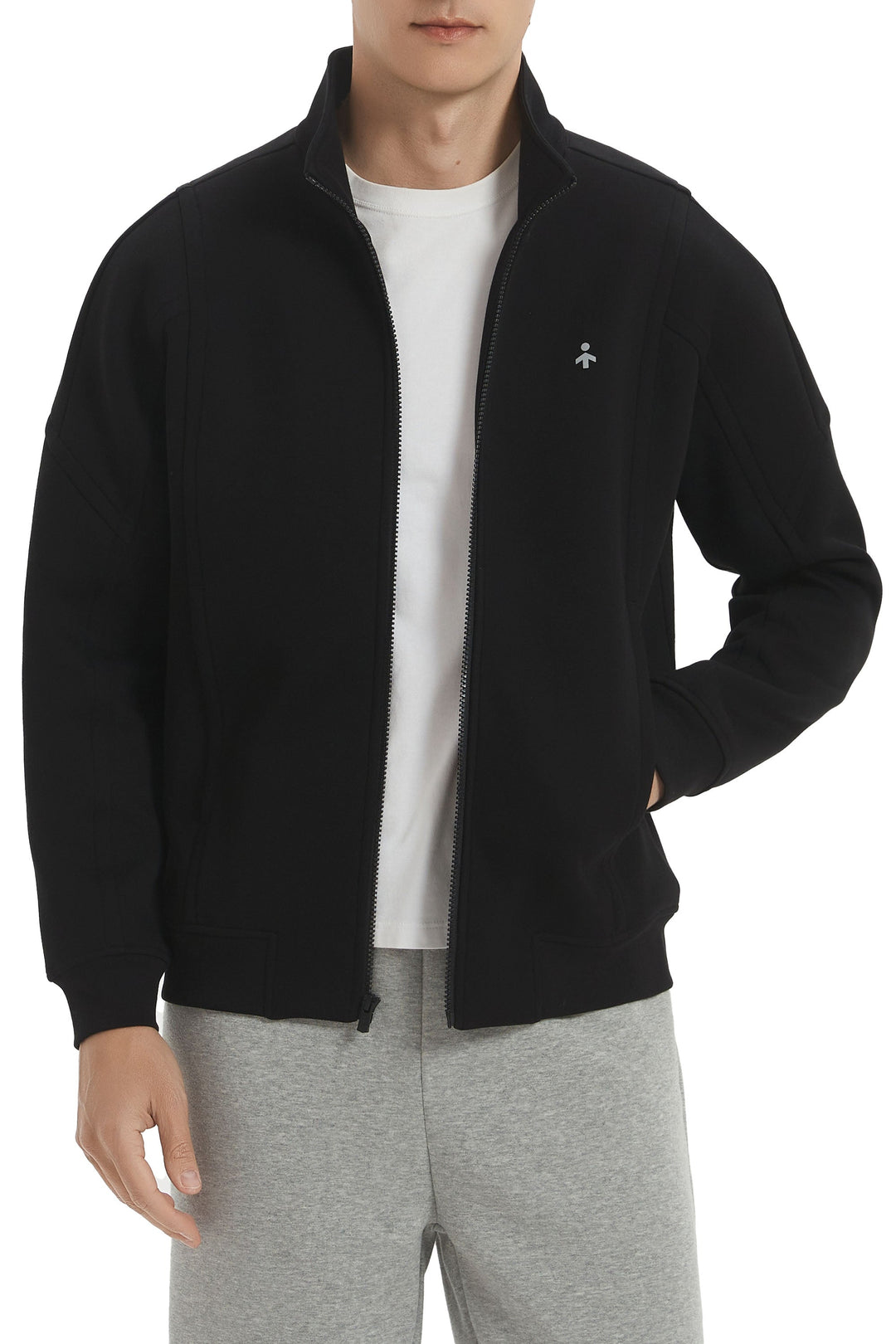 Herre sweatshirtjakke med lynlås, ståkrave og lange ærmer