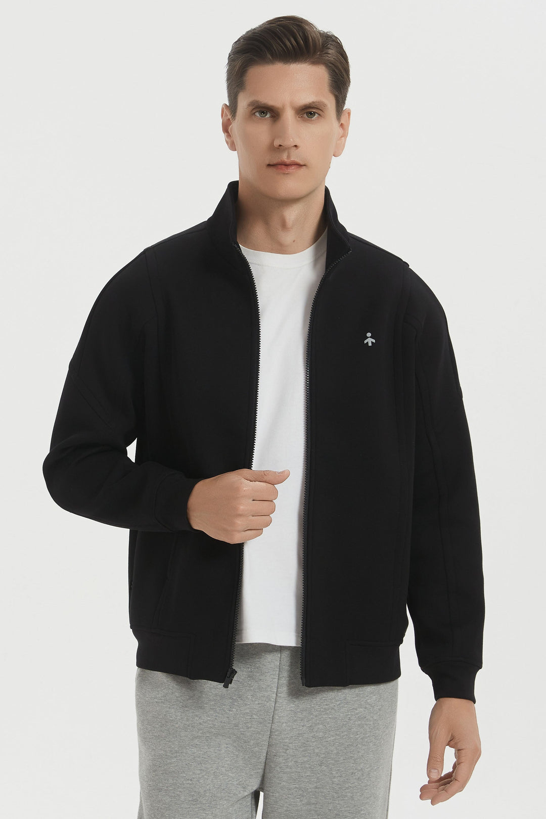 Herre sweatshirtjakke med lynlås, ståkrave og lange ærmer