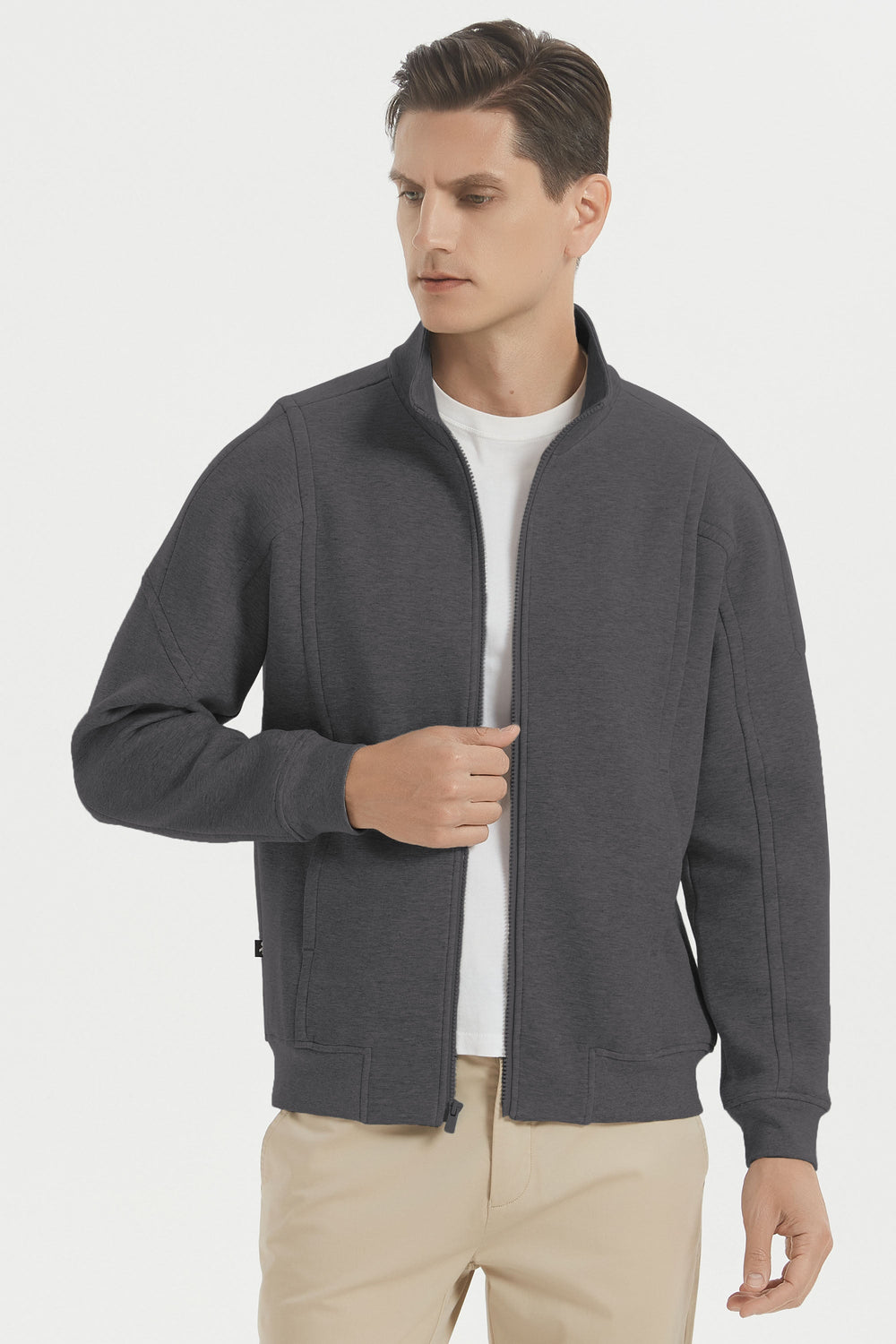 Herre sweatshirtjakke med lynlås, ståkrave og lange ærmer