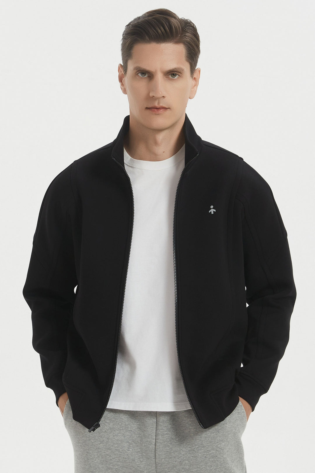 Herre sweatshirtjakke med lynlås, ståkrave og lange ærmer