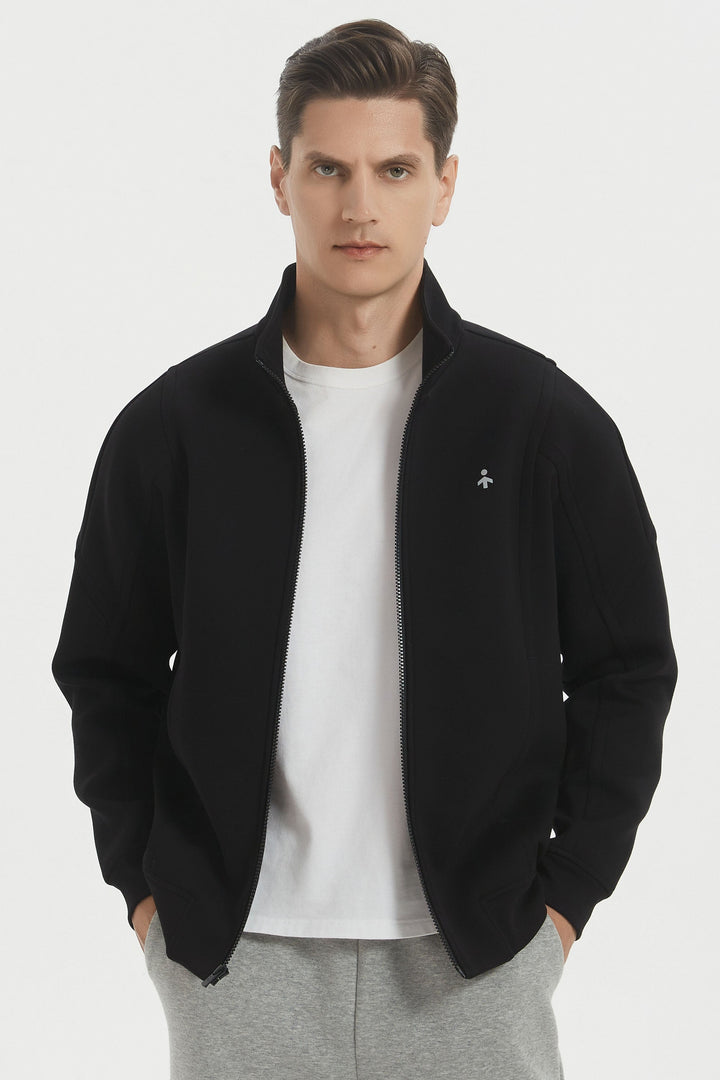 Herre sweatshirtjakke med lynlås, ståkrave og lange ærmer