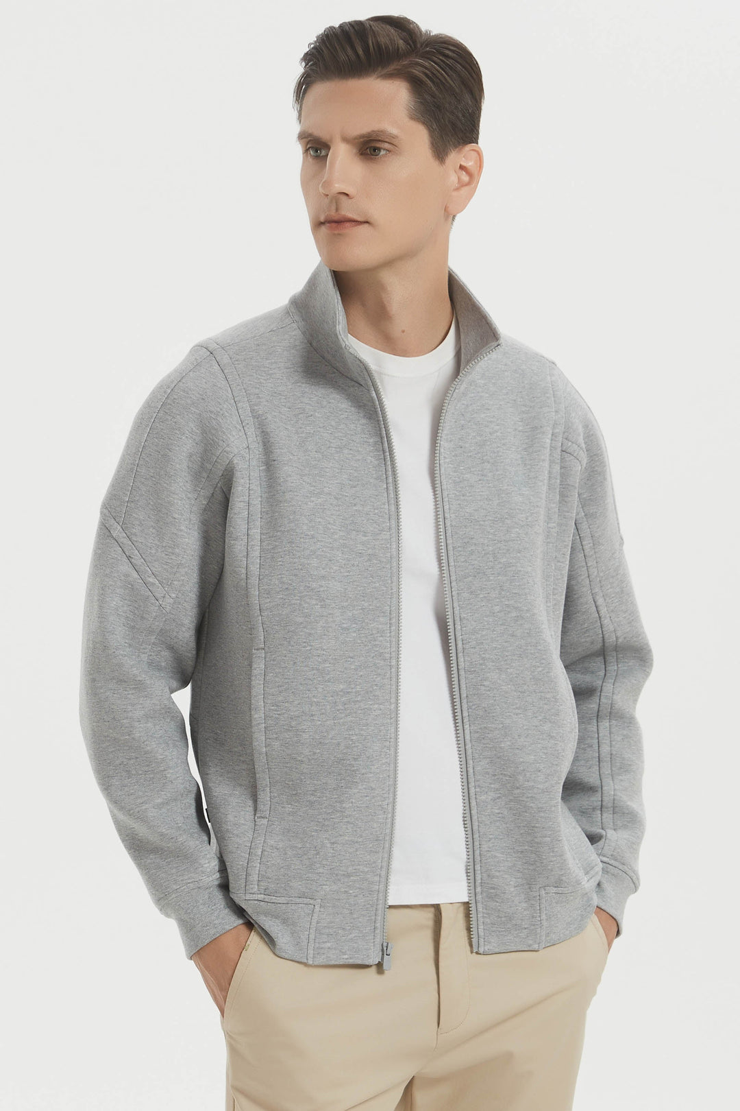 Herre sweatshirtjakke med lynlås, ståkrave og lange ærmer