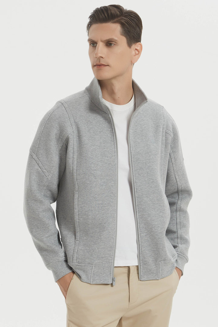 Herre sweatshirtjakke med lynlås, ståkrave og lange ærmer