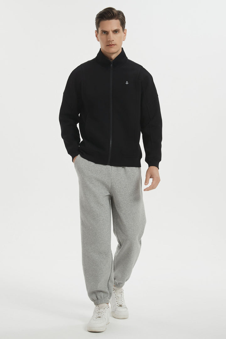 Herre sweatshirtjakke med lynlås, ståkrave og lange ærmer