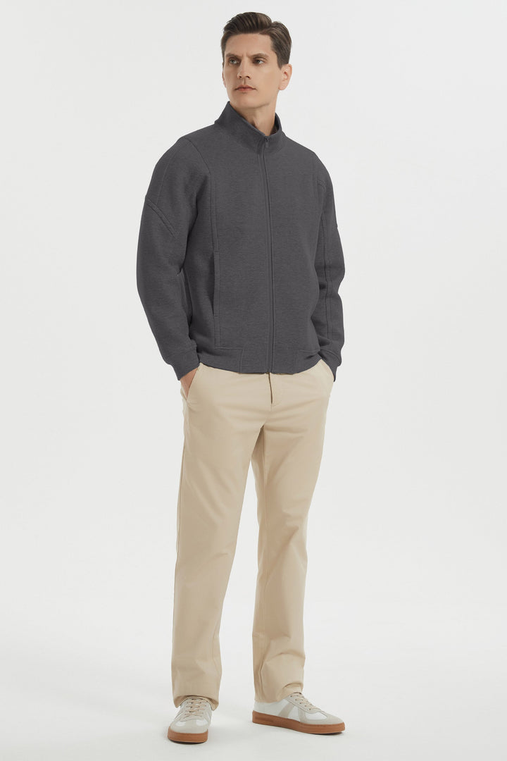 Herre sweatshirtjakke med lynlås, ståkrave og lange ærmer