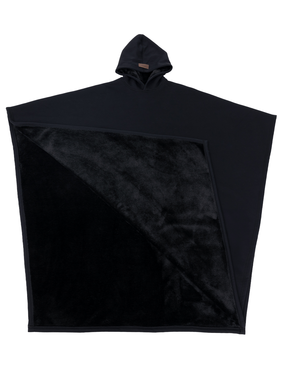 Rummelig hætteponcho med stor foret frontlomme