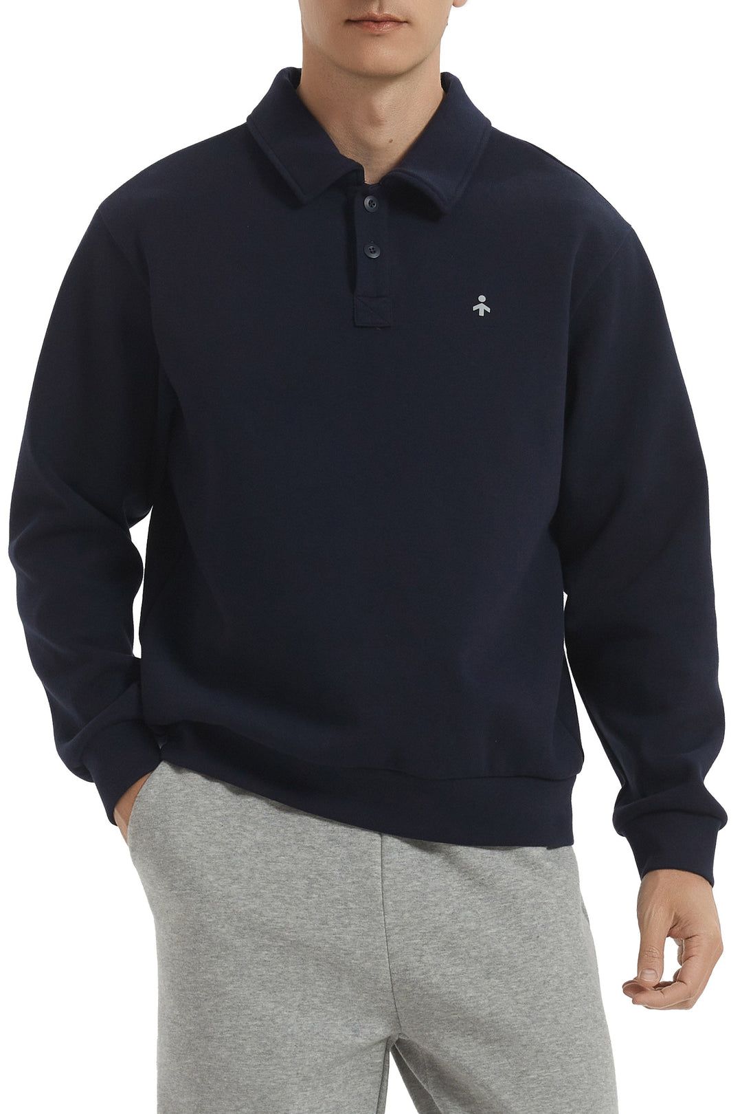 Herre sweatshirt med polokrave, lange ærmer og knapper