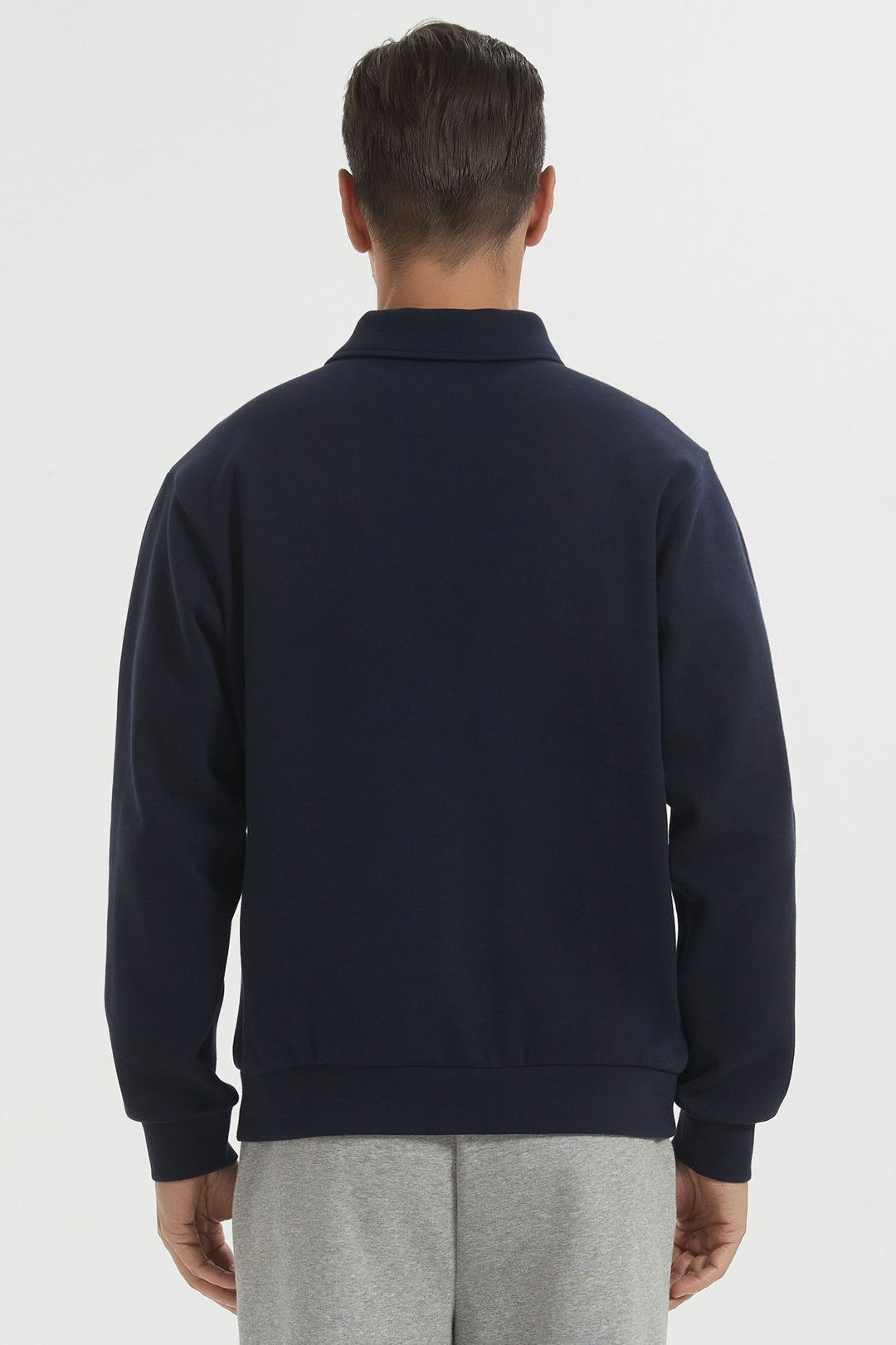 Herre sweatshirt med polokrave, lange ærmer og knapper