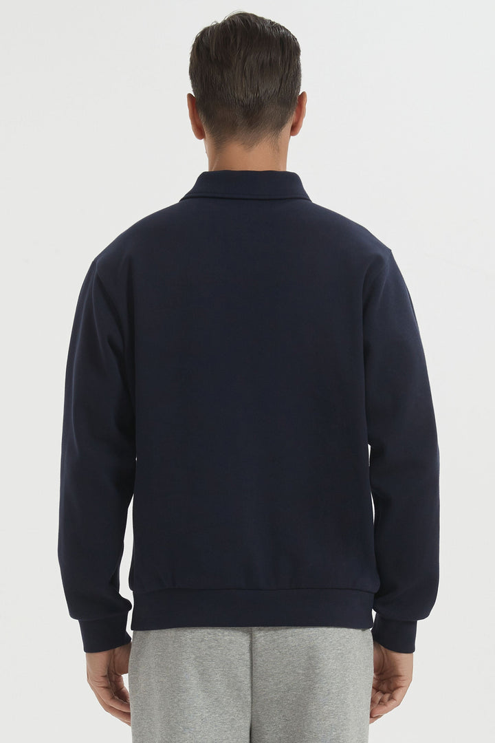 Herre sweatshirt med polokrave, lange ærmer og knapper