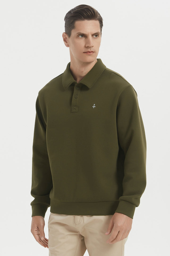 Herre sweatshirt med polokrave, lange ærmer og knapper