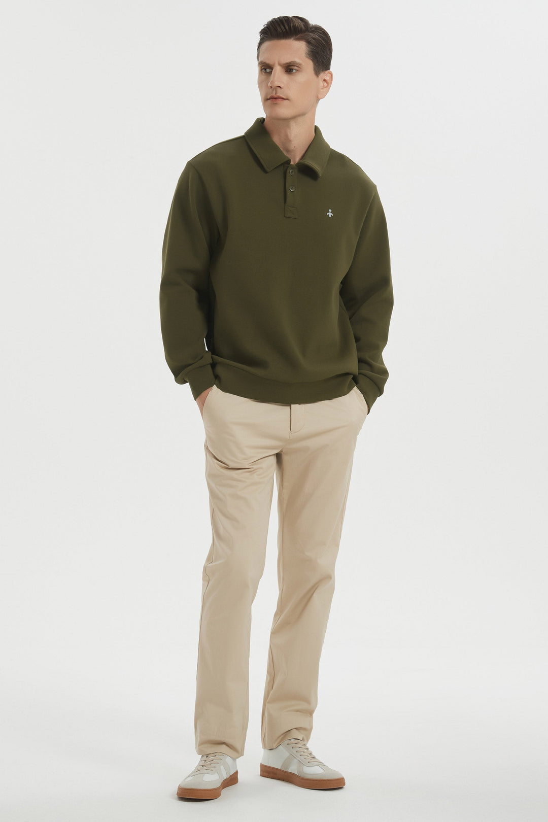 Herre sweatshirt med polokrave, lange ærmer og knapper