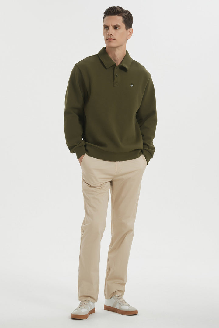 Herre sweatshirt med polokrave, lange ærmer og knapper