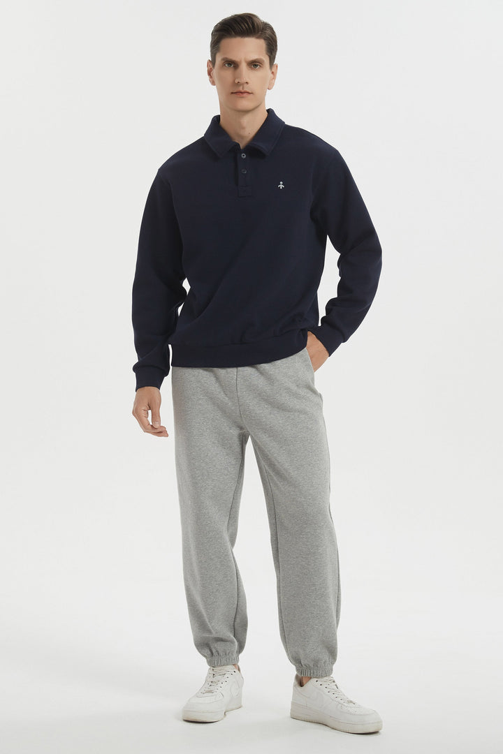 Herre sweatshirt med polokrave, lange ærmer og knapper