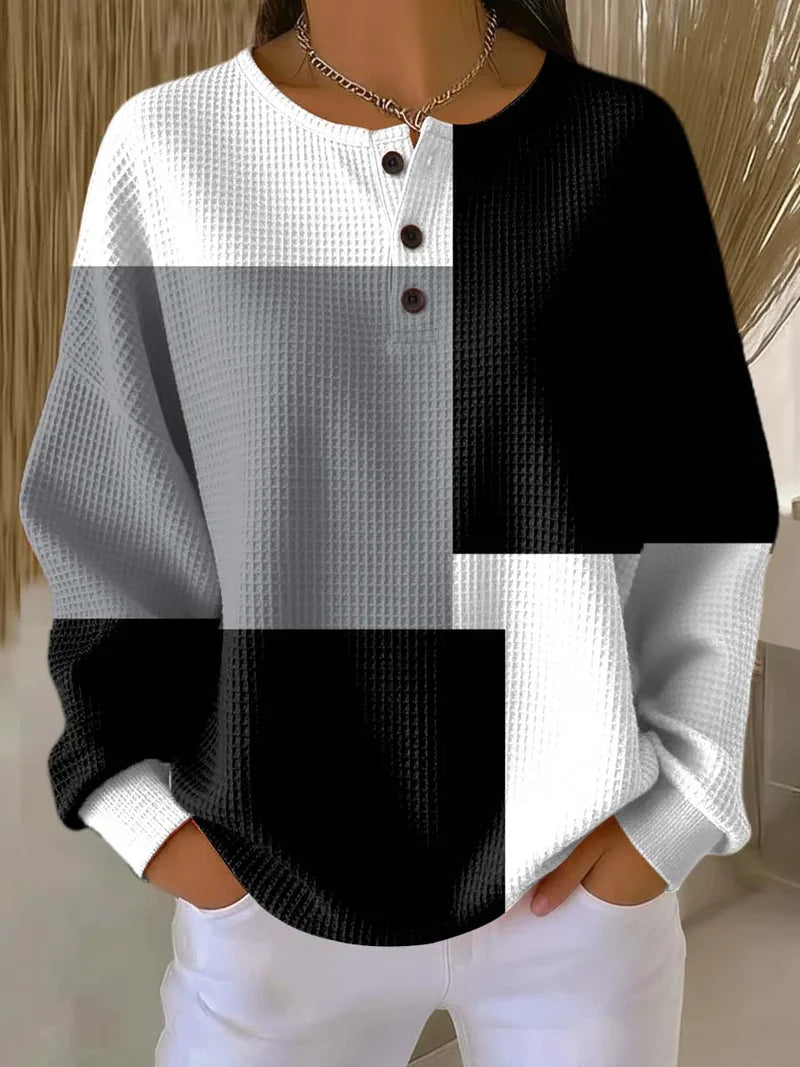 Damesweatshirt med geometrisk mønster, rund hals og lange ærmer