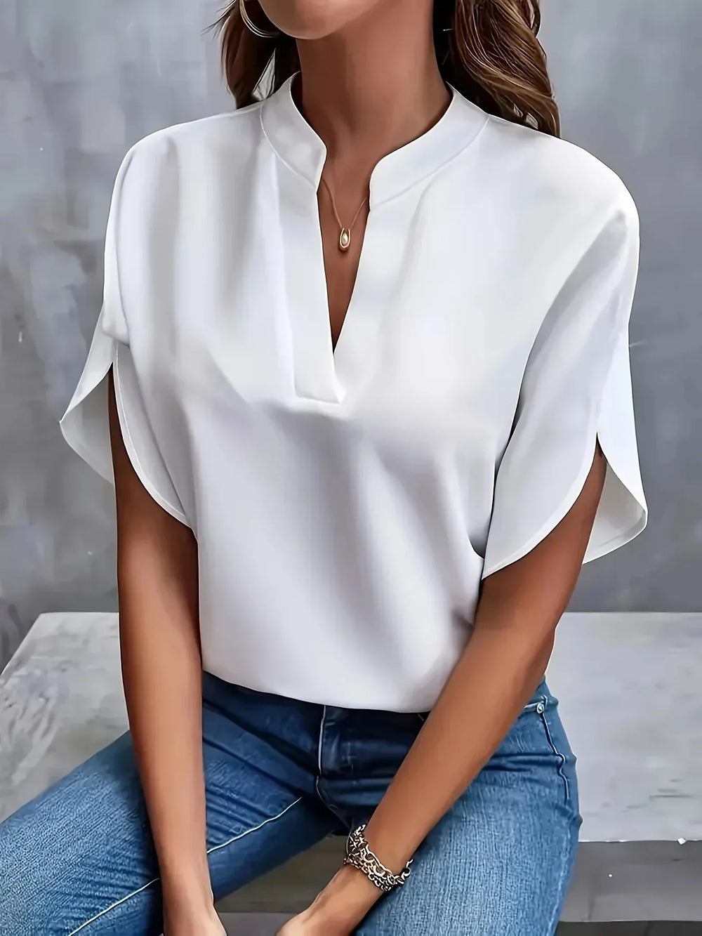 Women Elegant Split Sleeve V Neck Blouse
